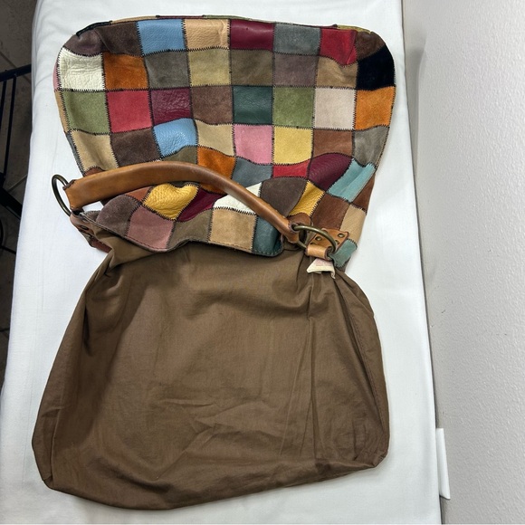 Lucky Brand Multicolored Patchwork Leather Hobo Tote Bag Boho - Picture 11 of 16